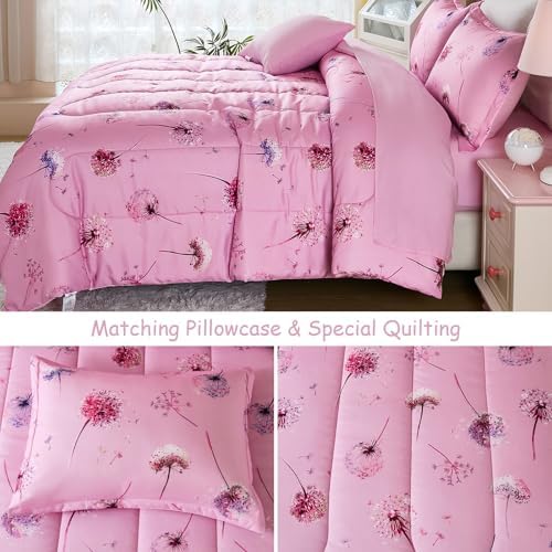 WONGS BEDDING Pink Dandelion Twin Bedding Set 6 Pieces 1