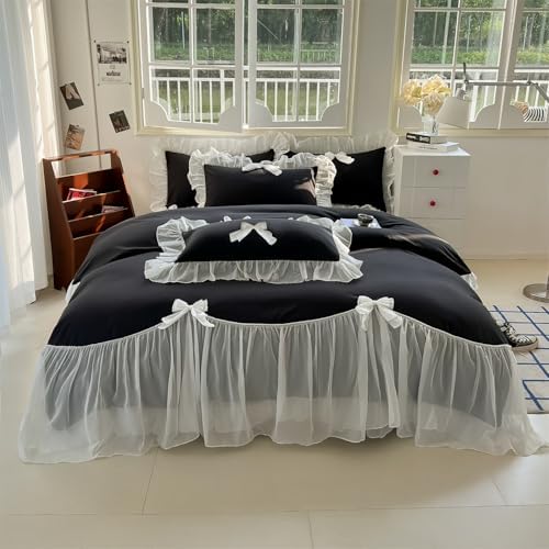 SOUKECHY Girls Lace Duvet Cover Set Twin Queen