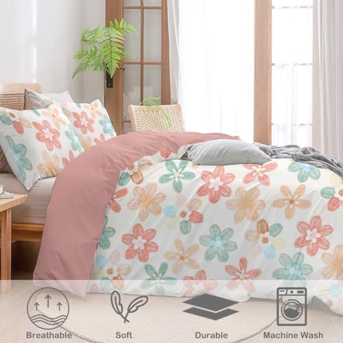 ARIGHTEX Pink Duvet Cover Set with Flowers 3 Piece Twin Size