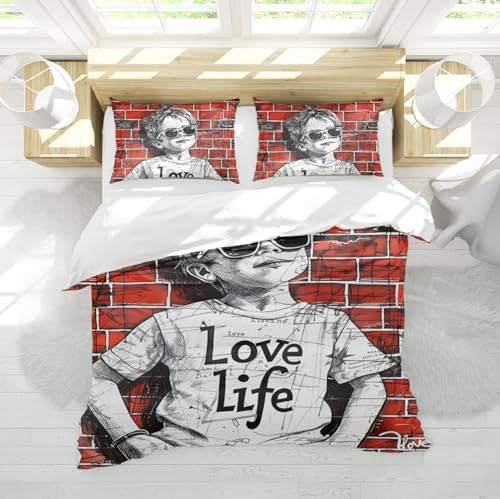 MUKULING Pop Art Duvet Cover Set 3 Pieces Hip Hop Boy Wearing Sunglasses