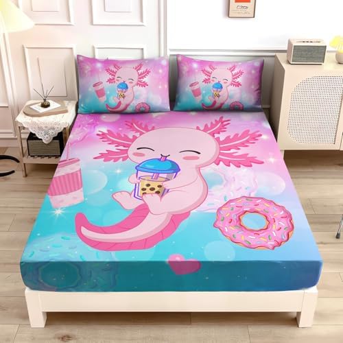 UEVBF Axolotl Cartoon Bed Set Twin Fitted Sheet Set