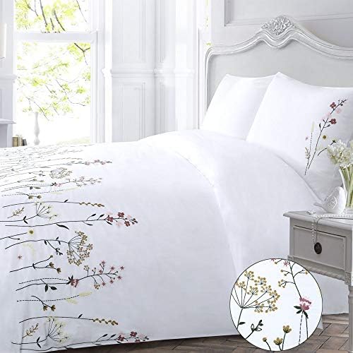 YINFUNG Queen Duvet Cover Set 3PC Floral Cotton Wildflower Embroidered