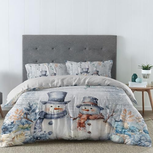 LooPoP Christmas Duvet Set California King Size Snowman Eucalyptus