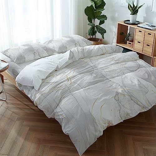 LooPoP 4PCS California King Duvet Cover Set Grey Marble Modern Bedding Set