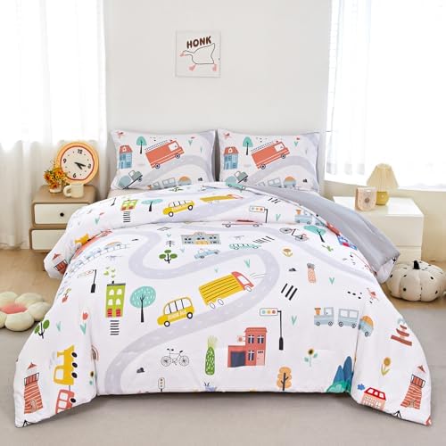 ZRNBAST Twin Comforter Set Cartoon Cars Kids Bedding