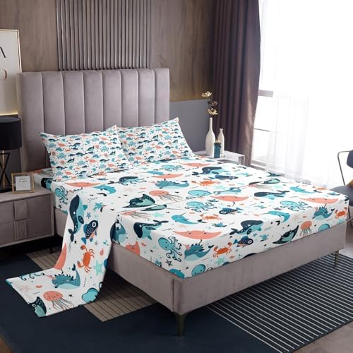 Erosebridal Whale Bed Sheet Set for Kids