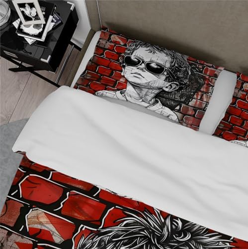 HOBBOY Red Wall Duvet Cover Set 3pc for Kids