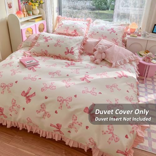 Erwinmu Queen Duvet Cover Set Pink Bow Ties Heart Reversible