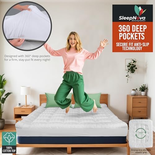 SLEEPNOVA Queen Mattress Topper 100 Cotton Breathable Cooling