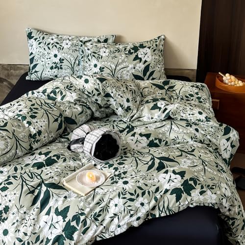 Helthep Green Floral Twin XL Duvet Cover Set 1