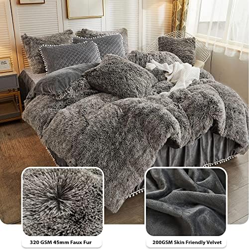 LIFEREVO Faux Fur Duvet Cover Set with Zipper Closure