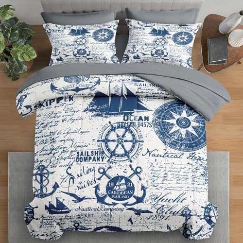 Pamnest Queen Comforter Set with Nautical Anchor Design