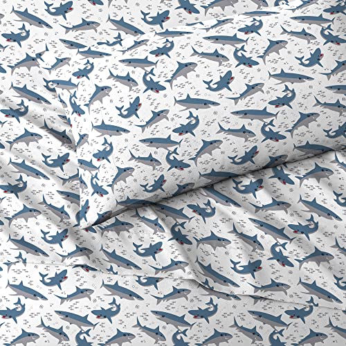 Dream FACTORY Kids Bedding Sheet Set 3 Piece Blue Sharks