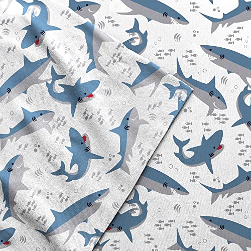 Dream FACTORY Kids Bedding Sheet Set 3 Piece Blue Sharks