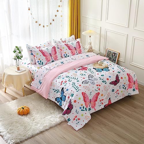 Girls Butterfly Comforter Set 3 Piece Full Size Kids Bedding
