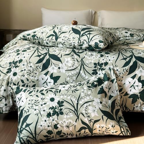 Helthep Green Floral Twin XL Duvet Cover Set 1