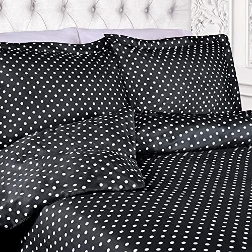 Superior Cotton Blend Duvet Cover Set Polka Dot Twin Black