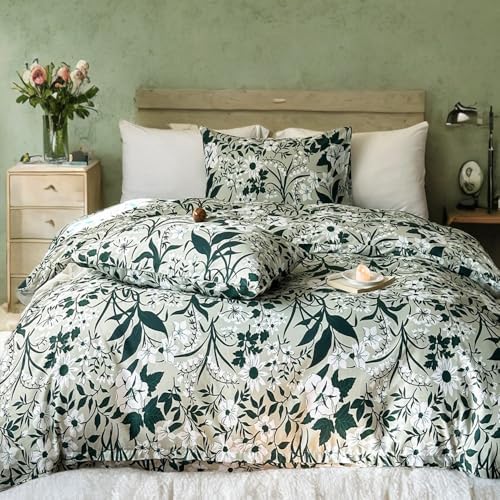 Helthep Green Floral Twin XL Duvet Cover Set 1