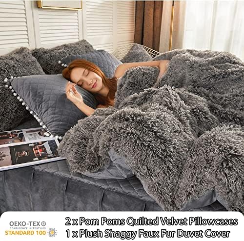 LIFEREVO Faux Fur Duvet Cover Set with Zipper Closure