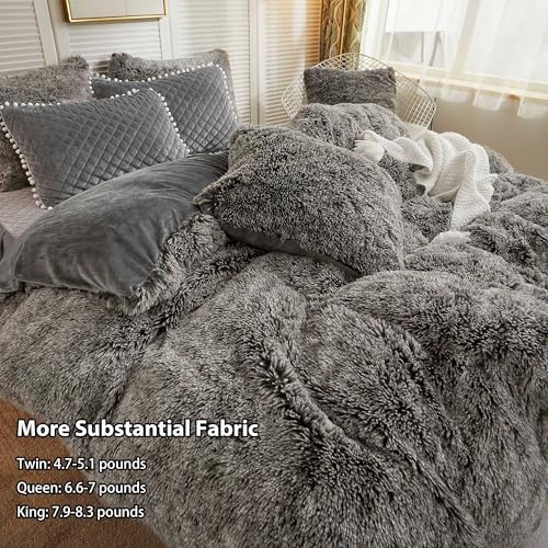LIFEREVO Faux Fur Duvet Cover Set with Zipper Closure