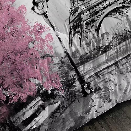 Kxry Pink Paris Comforter Set Queen Size