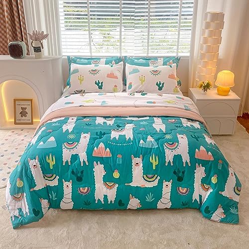 Wajade Kids Llama Comforter Set 7 Piece Green