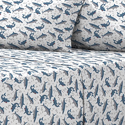 Dream FACTORY Kids Bedding Sheet Set 3 Piece Blue Sharks
