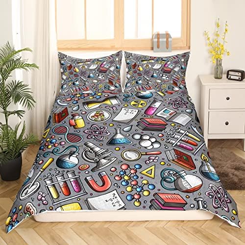 Erosebridal Chemistry Lab Duvet Cover Set Twin Size 2Pcs Gray