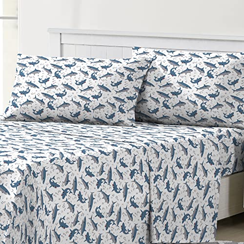 Dream FACTORY Kids Bedding Sheet Set 3 Piece Blue Sharks