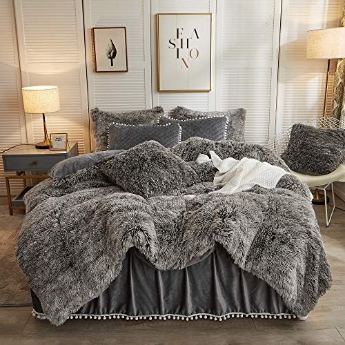 LIFEREVO Faux Fur Duvet Cover Set with Zipper Closure